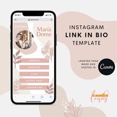 the instagram link in bio template is displayed on an iphone with flowers and leaves