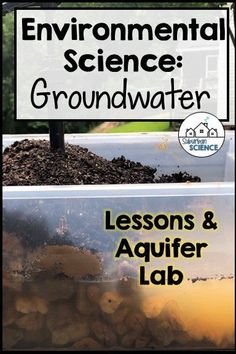 an image of the front cover of a science project with text that reads, environmental science groundwater lessons & aquifer lab