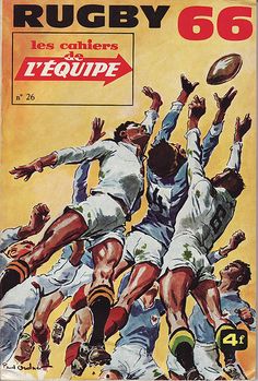 an old rugby magazine cover with players reaching for the ball