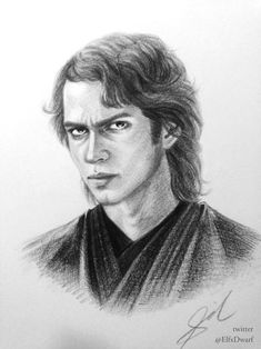 a pencil drawing of a young man with long hair and an evil look on his face