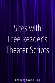 the title for sites with free reader's theater scripts, featuring blue curtains and white text