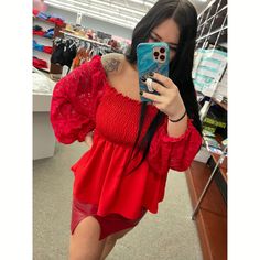 oversized fit Mikayla is a 3/5 wearing a small Lace Sleeve Top, Be Mine, Fall Shopping, Red Lace, Large Bust, Lace Sleeves, Clothing Company, Racerback Tank, Oversized Fits