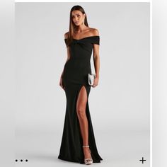 Great Quality! It Is Just Too Long On Me And I Don’t Have Time To Get It Hemmed For My Event. Off The Shoulder Dress Formal, Black Tie Optional Wedding Guest Dress, Black Tie Optional Wedding, Black Wedding Guest Dresses, Black Tie Event Dresses, Dresses Elegant Long, Black Off Shoulder Dress, Black Tie Dress Code, Spring Wedding Guest Dress