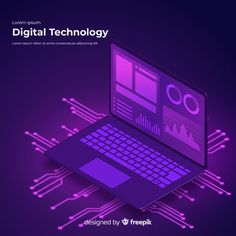 a purple laptop with the words digital technology on it and an image of a computer screen