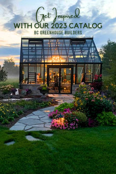 Black greenhouse at sunset. "Get Inspired with our 2023 Catalog - BC Greenhouse Builders" House Garden Design, Roof Slope, Backyard Greenhouse, Garden Greenhouse, Home Landscaping, House Garden, Sleeve Tattoo, Backyard Oasis, Glass House