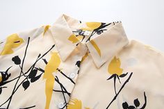 Women's Shirt Waterdrop Floral Pattern Long Sleeve Light Weight Chiffon Shirt Elegant Yellow Summer Shirt, Elegant Yellow Tops With Floral Print, Elegant Yellow Top With Floral Print, Spring Collared Neckline Printed Tops, Spring Printed Tops With Collared Neckline, Spring Printed Top With Collared Neckline, Casual Printed Blouse With Collared Neckline, White Printed Blouse With Collar, Elegant Collared Yellow Tops