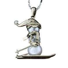 Skiing Pearl Snowman Pendant Snowboard Jewelry, Disney Jewelry, Jewelry Boards, Park City, Gold Pendant, Buddha Statue, Or Rose, Skiing, Jewelry Pieces