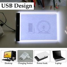 an electronic device is shown with various accessories around it and the words usb design above it