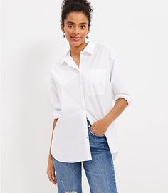 Oversized Everyday Shirt White Shirts Women, Exclusive Clothing, White Button Down Shirt, Petite Jacket, Petite Pants, Pocket Shirt, Petite Tops, White Shirts, Oversized Shirt