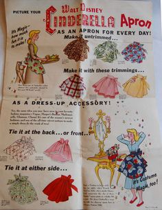 an advertisement for cinderella aprons from the 1950's, with instructions on how to wear them