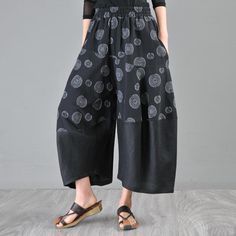 Spring Summer Cotton Linen Casual Cropped Loose Pants – Babakud Wide Leg Pants Summer, Linen Harem Pants, Linen Wide Leg Pants, Black Linen Pants, Ring Pattern, Pants Linen, Balloon Pants, Harem Pants Women, Pants Summer