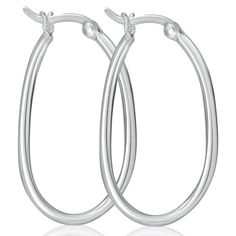 925 Sterling Silver Oval Hoop Earrings | VY Jewelry Shaped Hoop Earrings, Oval Hoop Earrings, Average Weight, Jewelry Bag, Silver Hoops, Earring Backs, Silver Hoop Earrings, Jewelry Bags, Earrings For Women