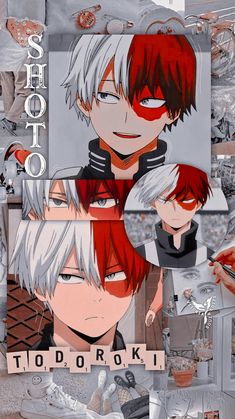 some anime characters with red hair and white hair, all in different pictures on the same page