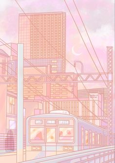 an illustration of a train traveling through the city