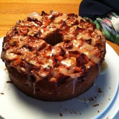 a bundt cake sitting on top of a white plate