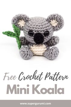 a small crocheted koala bear sitting on top of a white background with the text free pattern