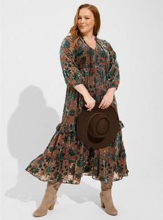 Tea Length Velvet Burnout Ruffle DressTea Length Velvet Burnout Ruffle Dress, SADIE FLORAL Torrid Fall Dresses 2022, Burnout Velvet Dress, Black Short Sleeve Dress, Velvet Burnout, Burnout Velvet, Dress Images, Super Cute Dresses, Cute Fall Outfits, Torrid Dresses