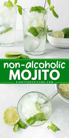 This non alcoholic mojito has all the flavours of fresh lime and mint that makes you love this classic cocktail without the headache in the morning! Whether you don’t drink, are the designated driver, or just sober curious and looking for delicious mocktail options, this is going to be your simple go-to drink especially when it’s warm and sunny outside! Mock Mojito Recipe, Mojito Mocktail Non Alcoholic, Lime Mocktails, Mint Alcoholic Drinks, Mint Mojito Mocktail, Mocktail Mojito, Mock Cocktails, Non Alcoholic Mojito, Mojito Recipe Classic