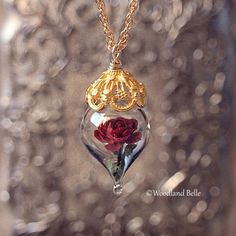 Gold Red Rose Glass Necklace - Personalized Heart Charm Option - Valentine’s Day Gift for Wife, Girlfriend Flower Terrarium, Vial Necklace, Terrarium Necklace, Enchanted Rose, Red Rose Flower, Magical Jewelry, Butterfly Earrings Stud, Rose Necklace, Fantasy Jewelry