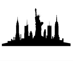 the statue of liberty in new york city silhouetted against a white background with buildings