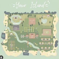 a map with the words your island written in white and green on top of it