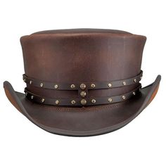 Hand Crafted Leather Premium Quality Leather Hat , Each Hat is Hand made  Description: we have multiple options in leather Color : Black , Dark Brown , Distress Brown , White , Silver , Maroon Redish  , Greenish Green ,  Tan Brown * High-Quality Craftsmanship handmade * Real Leather * 100% pure leather Sizing: XS 54 CM S 55-56 CM M 57-58 CM L 59 CM XL 60 CM XXL 61-62 CM Heads come in all sizes, and in a lots variety of shapes. Although high quality hats are adaptable, and will usually conform to differences in shape with a little wearing, it is essential that the size be correct for the head. To determine your hat size, measure the circumference around your head, keeping the tape level and firm, across the temples and above the eyebrow ridges. Check the size chart given below. For in-betwe Steampunk Hatter, Brown Leather Hat, Leather Top Hat, Steampunk Top, Brown Leather Top, Steampunk Top Hat, Steampunk Hat, Best Gifts For Him, Leather Hat