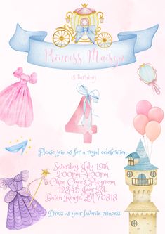 a princess birthday party is shown with balloons