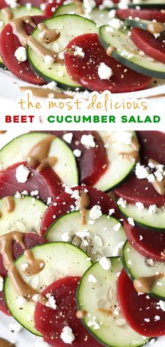 the most delicious beet and cucumber salad is made with feta cheese