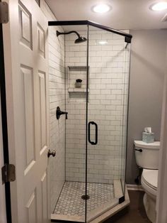 Small Shower Remodel Corner, Small Basement Full Bathroom Ideas, Bathroom With Small Shower Stall, Small Bathroom Ideas Corner Shower Layout, Shower Across From Toilet, Galley Bathroom Layout, Bathroom Remodel Corner Shower Layout, Small Showers Ideas, Small Bathroom Corner Shower Ideas