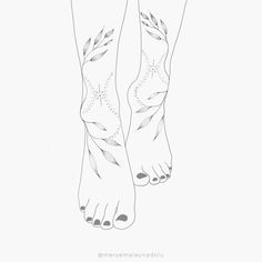 a black and white drawing of a person's feet