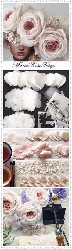 the process of making paper flowers is shown