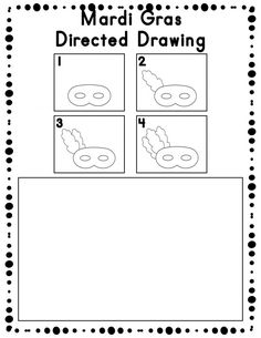 the worksheet for making madi gra's directed drawing is shown in black and white