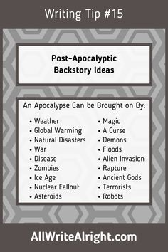 an info sheet with the words post - apocalypticic backstory ideas written on it