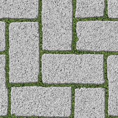 a brick sidewalk with grass growing on it