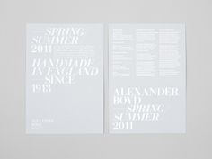 two white brochures with the words spring and summer printed on them