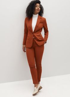 Burnt Orange Suit, Women Suits Wedding, Orange Suit, Tuxedo Women, Orange Blazer, Burnt Orange Dress, Looks Chic, Suit Pants, Professional Outfits