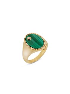 From Parisian jewelry designer, Yvonne Leon, comes this playful malachite ring. The perfect accent to your ring stack. Handcrafted in 9-karat yellow gold. Detailed in malachite and diamonds. Malachite Jewelry Ring, Yvonne Leon, Parisian Jewelry, Malachite Ring, Malachite Rings, Ring Stack, Gold Signet Ring, Jewelry Designer, Signet Ring