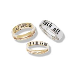 Have fun & get creative with these customizable rings! It's the perfect sentimental piece for yourself or a gift for someone special ❥ ✮ All languages, except for english, will be engraved in the basic font✮ Case Sensitive Material: 18K Gold Stainless Steel Designed for Comfort Fit Hypoallergenic Non-Tarnish Water Safe Does Not Change in Color All Languages, Steel Design, Engraved Rings, Custom Engraving, Have Fun, Silver Gold, 18k Gold, Ring Size, Comfort Fit