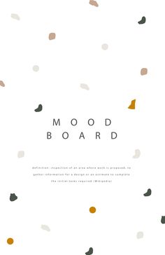 a white background with black and gold confetti on the bottom, text reads mood board