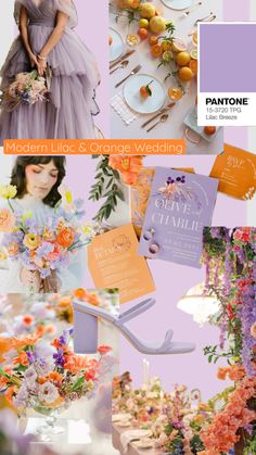 an orange and purple wedding theme with flowers