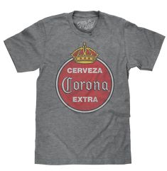 Cerveza Corona Extra Logo T-Shirt - Gray Pre-shrunk Crew Neck T-shirt For Tailgating, Vintage Beer Shirts, Beach Party Outfit, Backyard Barbeque, Beach Party Outfits, Beer Logo, Crown Logo, College T Shirts, Vintage Beer