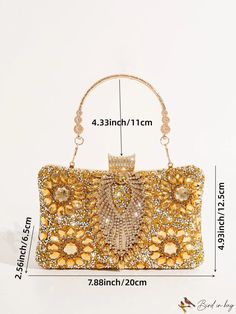 BirdinBag - Chic Rhinestone-Embellished Mini Evening Bag Perfect Handbag, Prom Wedding, Mini Fashion, Square Bag, Gold Details, Evening Bags, Top Handle, Prom, Chain