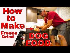 a man is making freeze dried food for his dog