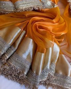 Banarasi Tissue Silk Saree, Gotapatti Saree, Haldi Saree, Tissue Sarees, Tissue Silk Saree, Simple Saree Designs, Lehenga Designs Simple, Indian Bride Outfits, Fashionable Saree Blouse Designs