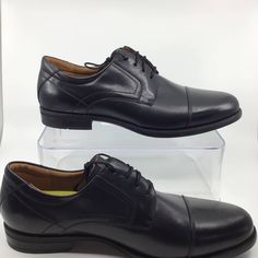 Florsheim Midtown Mens Cap Toe Comfortech With Ortholite, Black Leather Dress Shoe New Without Box Size Fitted Black Dress Shoes For Business Casual, Fitted Black Cap Toe Dress Shoes, Black Fitted Cap Toe Dress Shoes, Casual Fitted Black Dress Shoes, Casual Black Cap Toe Dress Shoes, Casual Black Dress Shoes With Cap Toe, Mens Cap, Black Leather Dress Shoes, Black Leather Dress