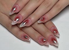 Red Aura Nails With Chrome, Oval Nail Inspo Acrylic, Red Douyin Nails, Red Star Nails, Cute Red Nails, Nails Pictures, Red Chrome Nails, Nails Images, Cleaner Living