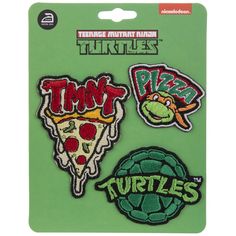 Cowabunga, dudes! Adorn your clothes with bold and wearable accents that you can iron on yourself! Teenage Mutant Ninja Turtles Iron-On Appliques are made from fabric and feature designs from the beloved cartoon series including a slice of pizza, a turtle's shell, and Michelangelo's charming smile. Simply follow the instructions on the package for a permanent fixture!     Dimensions:   Length: 1 1/2" - 2 11/16"  Width: 1 5/8" - 2 3/8"      Full Text:   TMNT  Pizza  Turtles      Card contains 3 a Ninja Turtle Design, Teenage Mutant Ninja Turtles Logo, Ninja Turtle Shell Svg, Tmnt Patches, Tmnt Merchandise, Turtle Tots, Teenage Turtles, Ninja Turtle Party, Ninja Turtle Birthday