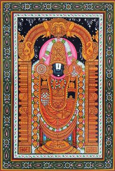 Señor Venkateshwara es Balaji. Tirupati Tirumala. India. Lord Balaji Painting On Canvas, Tirupati Balaji Mandala Art, Balaji Painting Canvas, Lord Balaji Painting, Tirupati Balaji Painting, Orissa Pattachitra, Balaji Painting, Balaji Tirupati