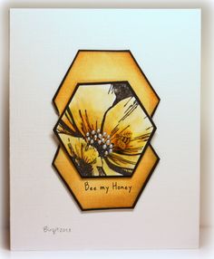 a greeting card with an image of a yellow flower and the words bee my honey on it