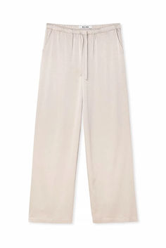 Satin Loose Mid Waist Pants Chic Beige Satin Bottoms, Beige Satin Bottoms For Spring, Casual Satin Wide Leg Pants For Summer, Casual Satin Straight Leg Pants, Casual Straight Leg Satin Pants, Casual Satin Loungewear Bottoms, Casual Satin Bottoms For Loungewear, Casual Satin Wide-leg Pants, Casual Satin Trousers